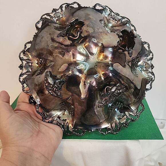 ATQ VAN BERGH Rochester Ny Bride Basket Quadruple Silverplate Floral Footed - Picture 7 of 11